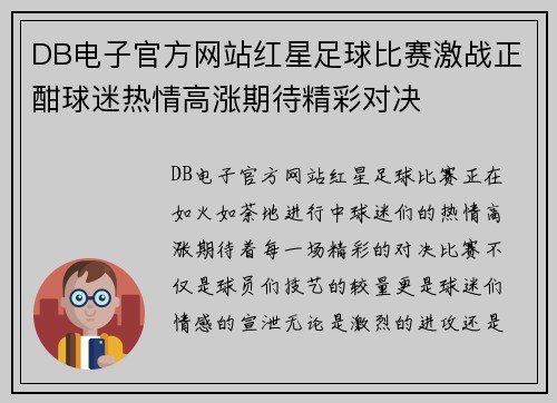 DB电子官方网站红星足球比赛激战正酣球迷热情高涨期待精彩对决